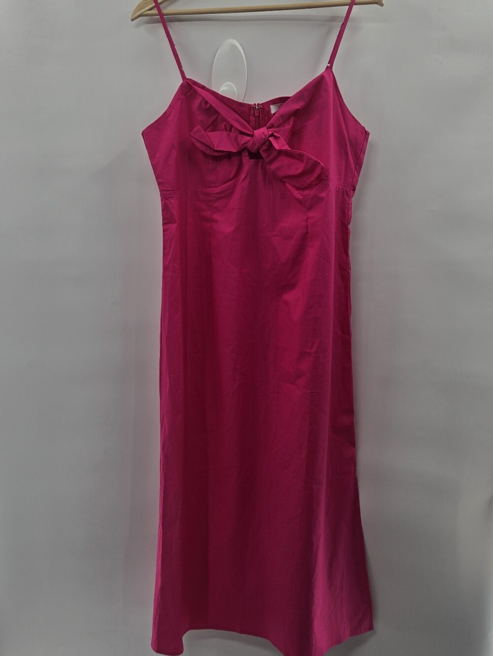 Lush Hot Pink/Fuchsia Slit Bow Adjustable Straps Cotton Maxi Dress Large